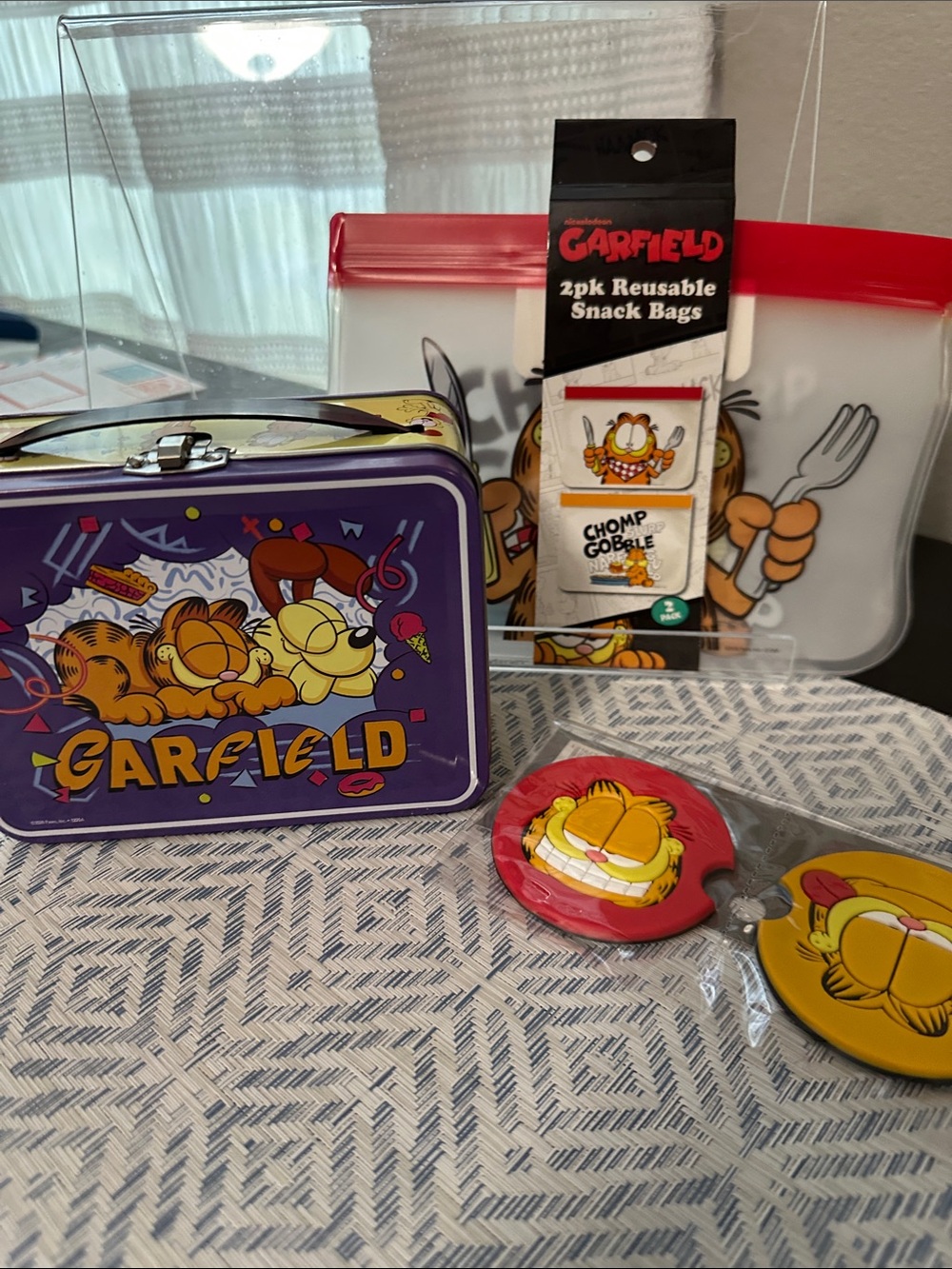 Garfield Metal Lunchbox with Matching Accessories - Purple/Red/Yellow
